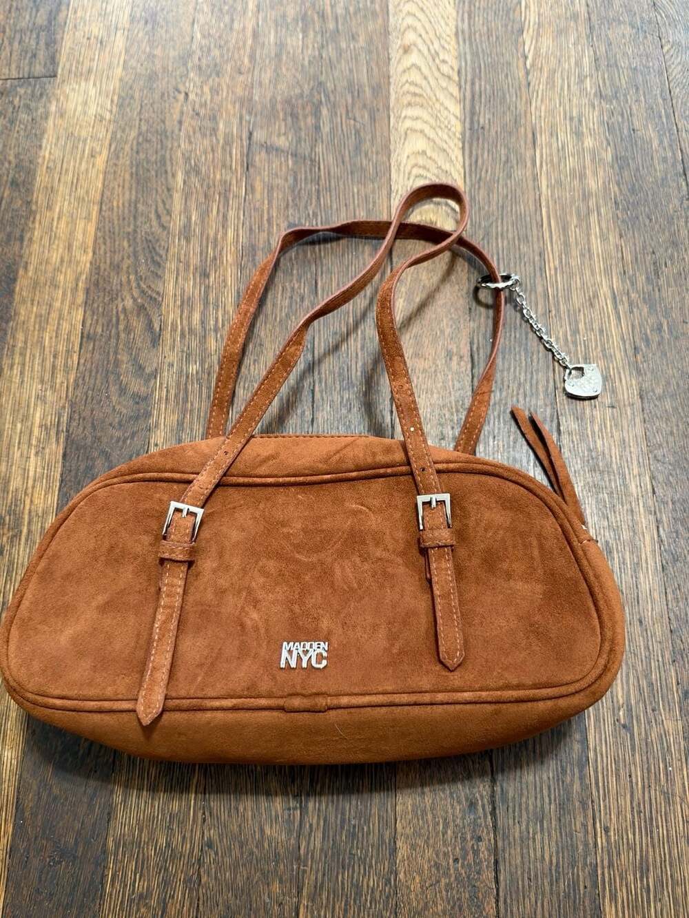 Madden NYC Brown Faux Suede Buckle Shoulder Bag Purse